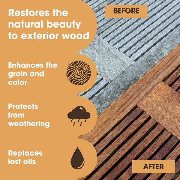 Furniture Clinic Teak Oil | Wood Oil Protects & Cleans Outdoor & Indoor Furniture, Boats, Shower Benches | Restore & Protect Wood, Prevent Drying