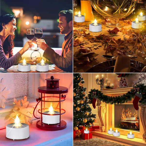 Battery Operated Flameless Tea Lights, Led Flickering Electric Votive Candle 24 Pack Realistic and Bright for Seasonal, Festive Celebrations and