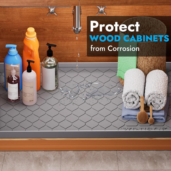 Silicone under Sink Mat 34" X 22", Kitchen Essentials and Gadgets, Shelf Liner and Cabinet Protector, Home Organizers and Storage, Waterproof