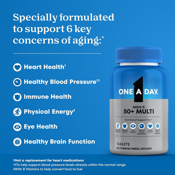 One A Day Men’s 50+ Healthy Advantage Multivitamin, Multivitamin for Men with Vitamins A, C, E, B6, B12, Calcium and Vitamin D, Tablet, 200 Count