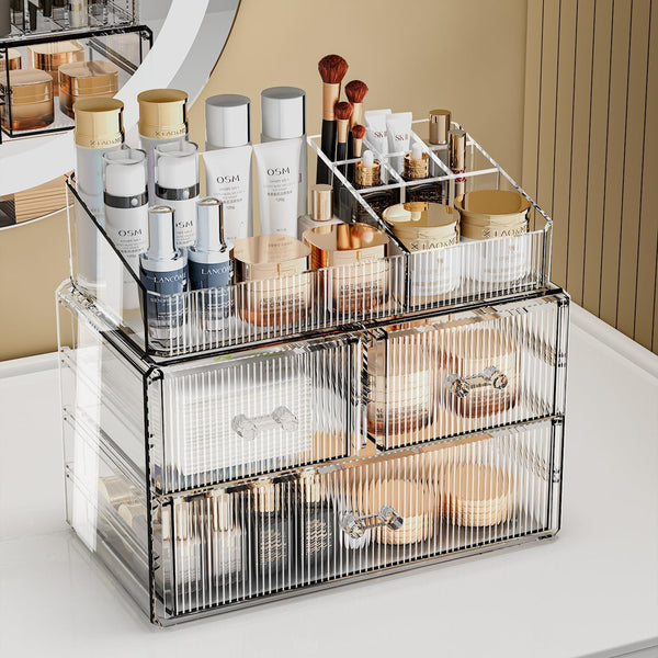 ZHIAI Stackable Storage Drawers, Acrylic Bathroom Counter Organizer Clear Makeup Organizers for Vanity, Kitchen Cabinets, Bathroom, Undersink,