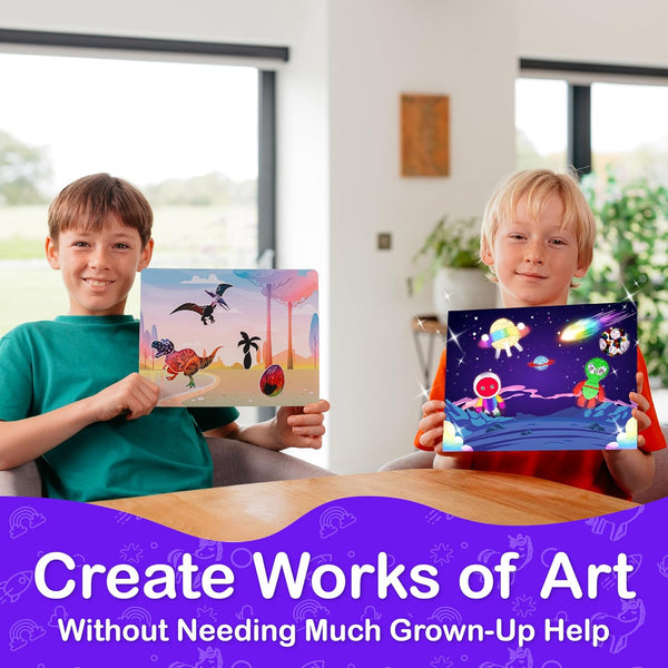 Craftikit ® Rainbow Adventure Foil Art & Scratch Art for Kids- 2-In-1 Arts and Crafts Kit for Kids Ages 4-10 - Rainbow Crafts for Boys Ages 4, 5,