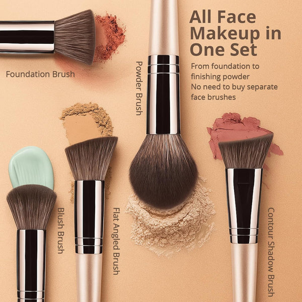 BEAKEY Vegan Makeup Brush Set: Soft Synthetic Brushes for Foundation & Eyeshadow, High-Density, Precise, Easy to Clean, Durable Handles