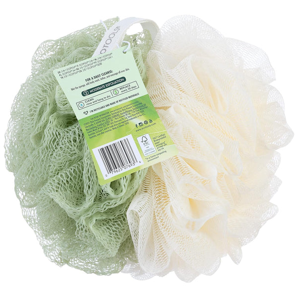 Ecotools Green 2-In-1 Ecopouf, Dual-Sided Shower Loofah Exfoliates & Cleanses Skin, Made of Recycled Netting, Removes Dead Skin, Eco-Friendly Bath
