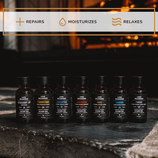 Live Bearded Beard Oil, 1 Fl Oz - Premium All-Natural Jojoba - Made in the USA - Hair and Skin Care for Men with Dry, Flaky Patches | Legend Scent