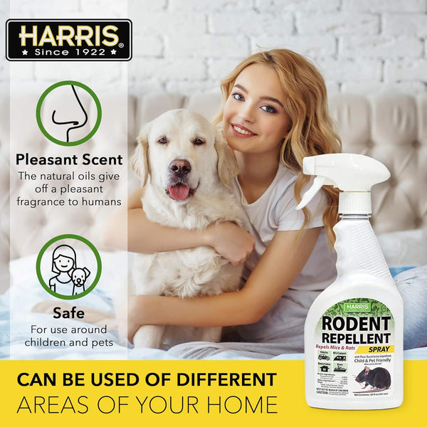 Harris Peppermint Oil Mice & Rodent Repellent Spray for House and Car Engines, Humane Mouse Trap Substitute, 20Oz