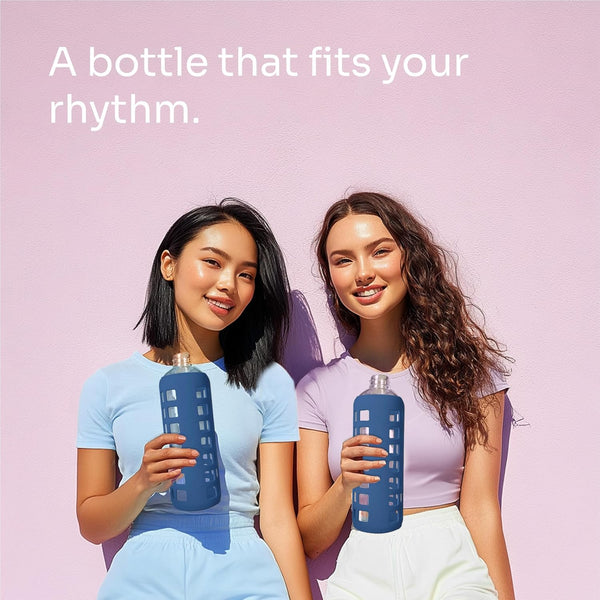 Purifyou 40/32/22/12 Oz Borosilicate Glass Water Bottles with Volume Markers, Silicone Sleeve, Stainless Steel Lid, Reusable Bottle for Water,