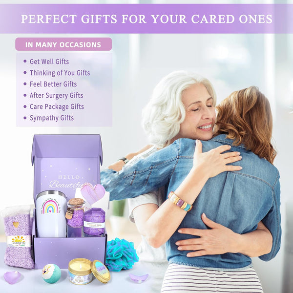 Get Well Soon Gifts for Women, Care Package for Women,Feel Better Gifts for Women 8Pcs Lavender Birthday Gift Baskets for Her Mom, Sister, Female