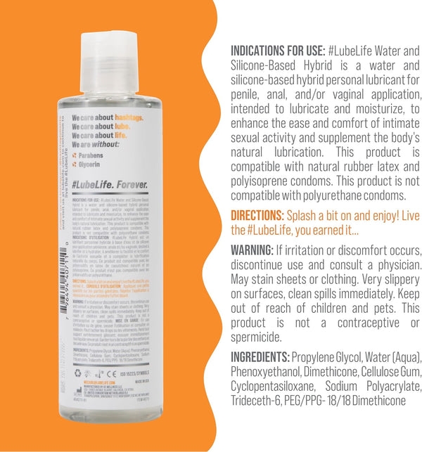 Lube Life Silicone and Water-Based Hybrid Lubricant, Long Lasting Lube for Men, Women and Couples, 8 Fl Oz