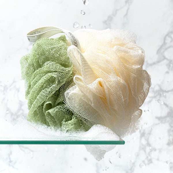 Ecotools Green 2-In-1 Ecopouf, Dual-Sided Shower Loofah Exfoliates & Cleanses Skin, Made of Recycled Netting, Removes Dead Skin, Eco-Friendly Bath