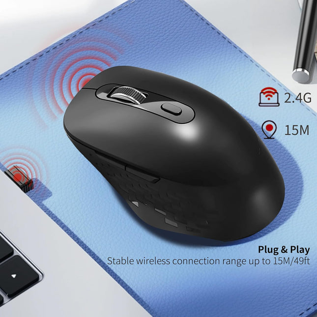Wireless Mouse,2.4G USB Computer Mouse with 3-Level, Silent Quiet Click, Ergonomic, 6 Buttons Portable for Pc,Laptop,Chr