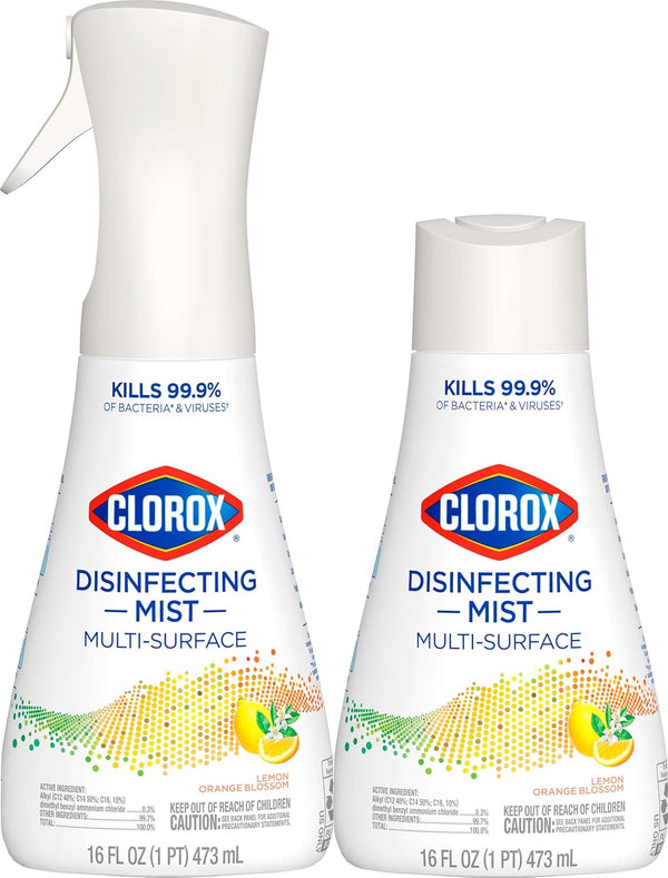Clorox Disinfecting Mist, Lemon and Orange Blossom, 1 Spray and 1 Refill, 16 oz Each 16 Fl Oz (Pack of 2) Lemon Orange Blossom Starter Kit