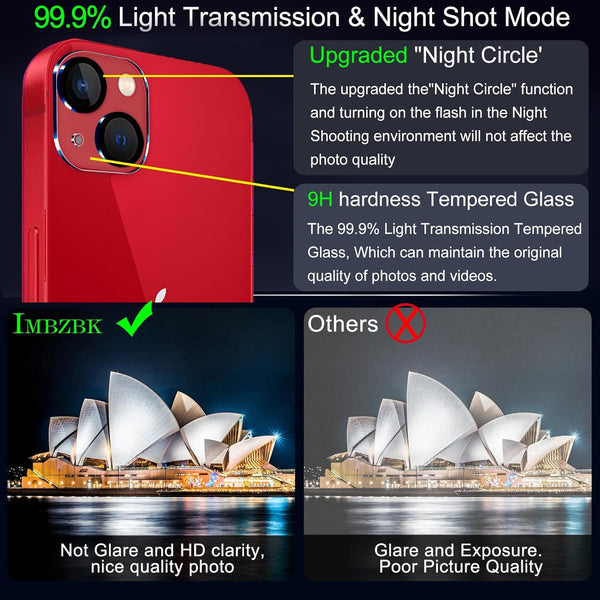 IMBZBK 3 Pack Screen Protector for Iphone 13 Tempered Glass with 3 Pack Camera Lens Protector, Accessories 9H anti Scratch for Apple 13, 2.5D