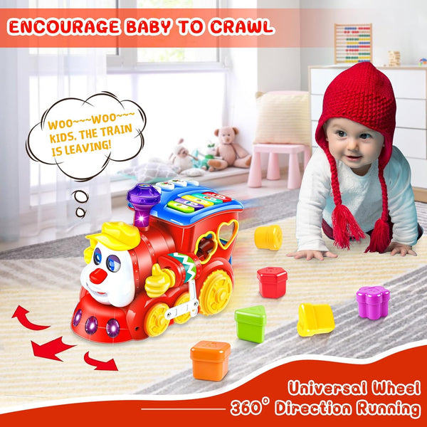 Baby Toys for 1 Year Old Boy Girl Gift Musical Train Baby Toys 6-12 12-18 Months,Early Educational Learning Montessori Kids Toys with Blocks/Light
