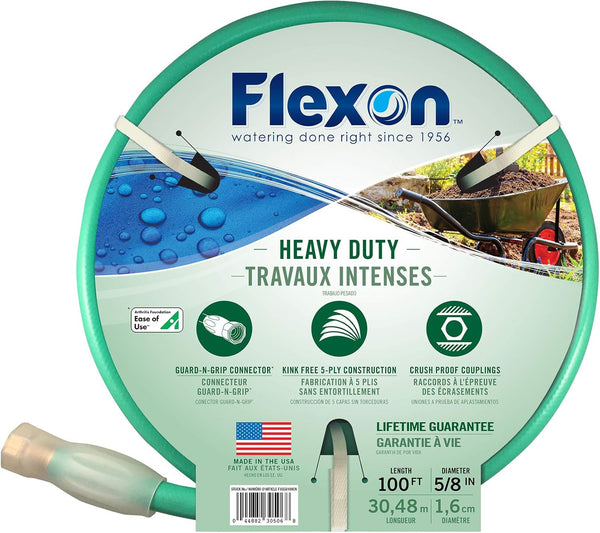 Flexon FXG58100 5/8-Inch X 100-Foot Heavy Duty 5-Ply Forever Garden Hose, Green