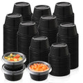 AOZITA 200-2 Oz Black Jello Shot Cups, Portion Cups, Small Plastic Containers with Lids, Airtight Souffle Cups, Salad Dressing Container, Sauce