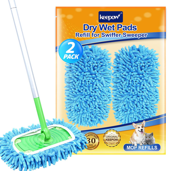 KEEPOW Reusable Mop Pads Compatible with Swiffer Sweeper Mop â Microfiber Wet & Dry Mopping Cloths for All Floors, Washable Compatible with