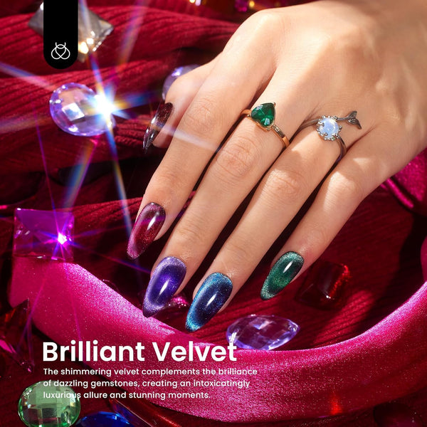 Beetles Cat Eye Gel Nail Polish Set, 6 Colors Glitter Gel Polish Kit Red Pink Shiny Brown Burgundy Purple Blue Green Magnetic Effect Sparkle