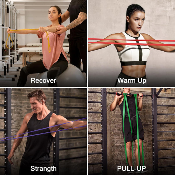 Odoland 5 Packs Pull Up Assist Bands, Pull Up Straps, Resistance Bands with Door Anchor and Handles, Stretch Mobility, Powerlifting and Extra