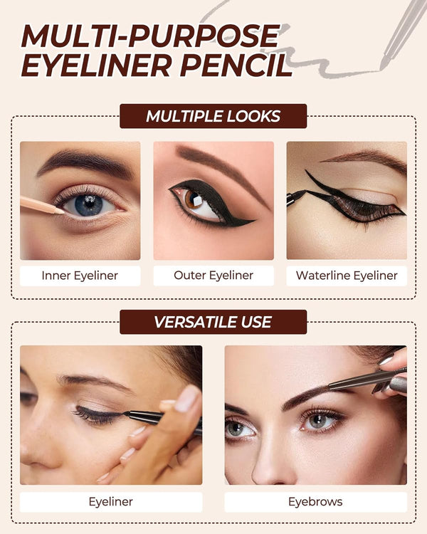 Medium Brown Eyeliner Pencil Retractable Gel Eyeliner Pencil Built in Sharpener Waterproof Smudge Proof Waterline Eye Liner Pencil Smooth Creamy