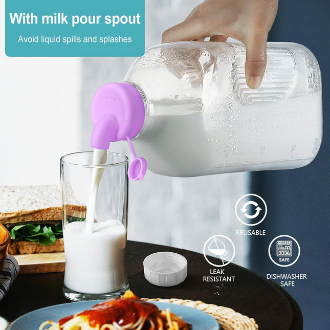 64 Oz Heavy Duty Glass Milk Bottle with Reusable Airtight Strong SCREW LID - 1/2 Gallon Water Bottles with Scale Lines -