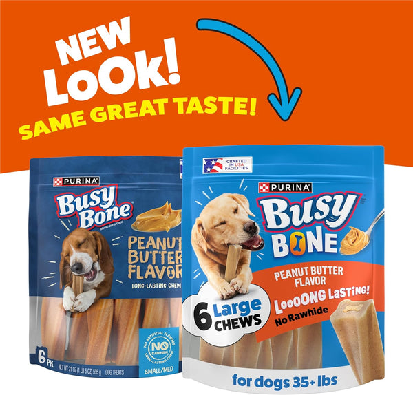 Purina Busy Bone Made in USA Facilities, Long Lasting Small/Medium Breed Adult Dog Chews, Peanut Butter Flavor - (Pack of 4) 6 Ct. Pouches