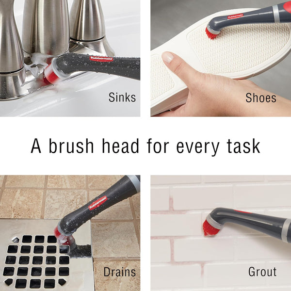 Rubbermaid Reveal Power Scrubber with Multi-Purpose & Grout Head, Cordless Electric Battery Powered Scrub Brush, Water Resistant, for