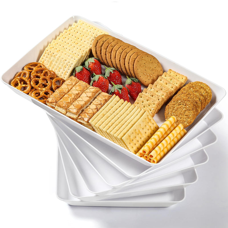 6 Pack, 16" X 11" Large White Serving Trays Set - Reusable Plastic Serving Platters for Cookie, Appetizer, Charcuterie, Snack, Dessert, Party Food