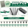DIY Lash Extension Kit KEYYOU 300Pcs Individual Eyelash Extension Kit 40D 0.07D Curl 9-18MIX Lash Clusters Kit with Lash Glue Remover Applicator