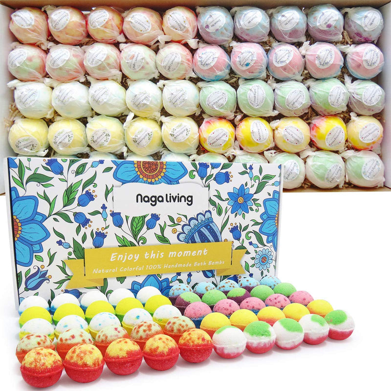 Bath Bombs Gift Set, 50 Handmade Bulk Bath Bombs for Kids, Women, Men, Wonderful Fizz Effect Bath Gift for Valentine'S Day, Christmas & Any