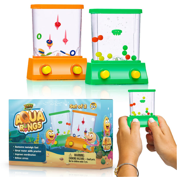 Yoya Toys Aqua Rings Handheld Water Game - Set of 2 - Water Ring Toss and Basketball Hoop Toy - Gift for Ages 3 4 5 6 7 8 9 - Nostalgic 80'S 90'S