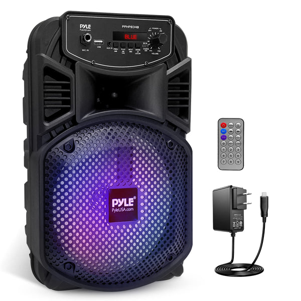 Pyle Portable Bluetooth PA Speaker System-300W Rechargeable Indoor/Outdoor Bluetooth Speaker Portable System W/ 8â Subwoofer 1â Tweeter,