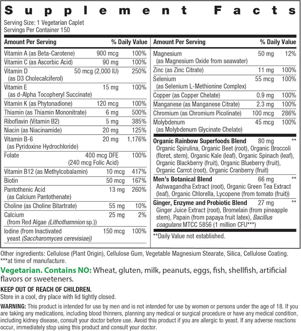 Rainbow Light Mens One High Potency Daily Multivitamin, Vegetarian, 150 Ct., Package May Vary