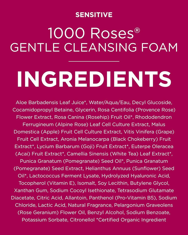 Andalou Naturals 1000 Roses Gentle Cleansing Foam | Foaming Face Wash with Rose Stem Cells & Organic Aloe Leaf Juice | Hydrating Daily Cleanser