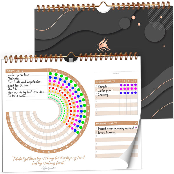 Clever Fox Habit Calendar Circle â 24-Month Inspirational Daily Habit Tracker with Colorful Pages â Routine & Goal Planner Journal (Black)