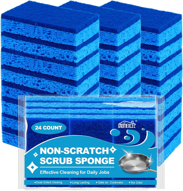 HOMEXCEL Sponges Kitchen 24Pcs, Non-Scratch Scrub Dish Sponges, Safe on Non-Stick Cookware,Dual Sided Cleaning Sponges for