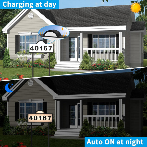 Solar House Numbers for Outside, Aqonsie Solar Powered Address Sign, Waterproof outside 3000K Warm LED & 4500K & 6000K White Illuminated Plaques