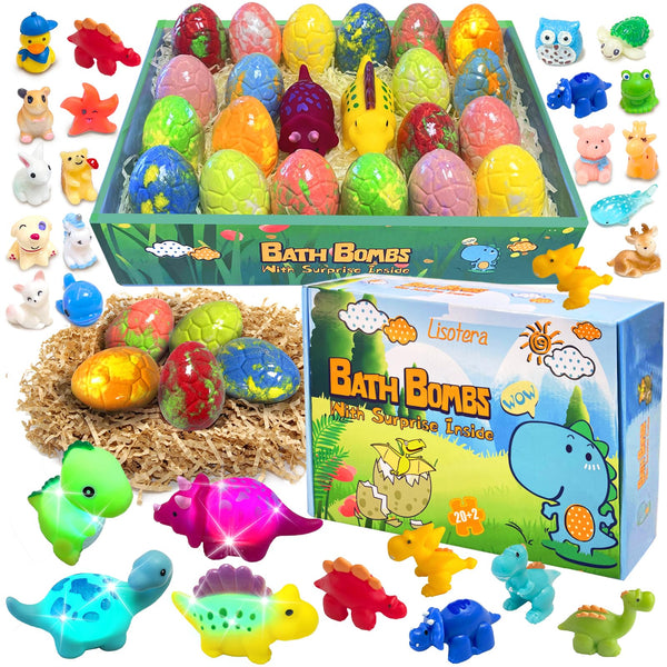 Bath Bombs for Kids with Surprise Inside, 20 Pack Kids Bath Bombs Gift Set for for Boys Girls, Dino Egg Bath Bomb Gentle Bubble Kit with 2Pcs