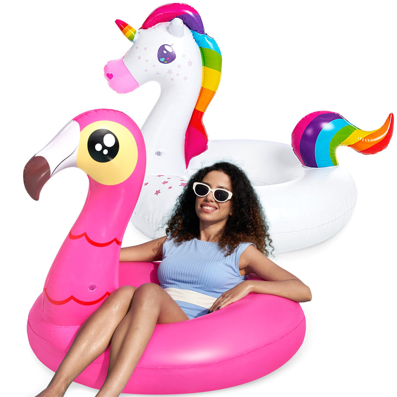 JOYIN 2-Pack Flamingo Unicorn Pool Float - Fun Floaties Inflatable Swimming Pool Tubes Toys Party Decorations, Summer Vacation Lake Beach Floaty