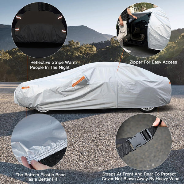 Kayme 6 Layers Car Cover Waterproof All Weather for Automobiles, Outdoor Full Cover Rain Sun UV Protection with Zipper Cotton, Size A2 3XL