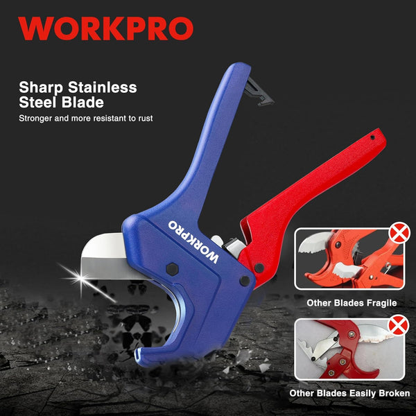 WORKPRO Ratchet PVC Pipe Cutter, Up to 1-5/8", Plastic Pipe and Tubing Cutter for PEX, PVC, PPR, and Plastic Hoses, High-quality Aluminum