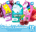 Tub Works® Magical Kids Bubble Bath, Variety 12 Pack | Creates Colorful Water & Tons of Foam Bath Bubbles | Nontoxic | Character-Themed Bubble