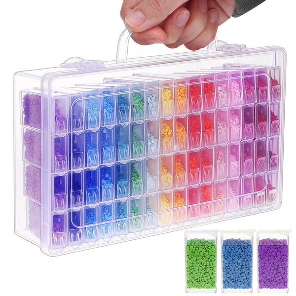 SGHUO 64 Grid Diamond Painting Storage Containers Diamond Art Accessories Tool Box Craft Storage with Adjustable Dividers for Beads, Art DIY,