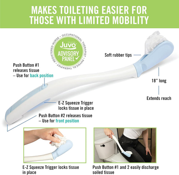 Juvo Toilet Aid - Personal Bottom Wiping Tool, Bathroom Mobility Aid for Disabled, Elderly, and Surgery Recovery - 18" Long Wand with Hygienic Cover