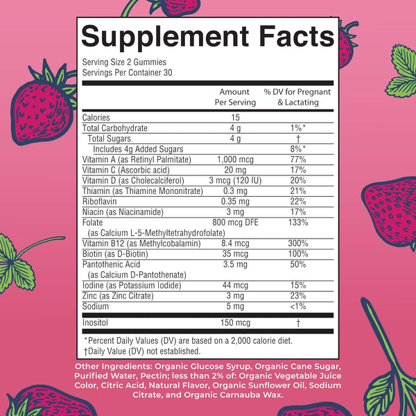 Maryruth Organics Prenatal Vitamins for Women | USDA Organic Prenatal Gummies | Postnatal Vitamins for Women Breastfeeding | Methylfolate 800 Mcg