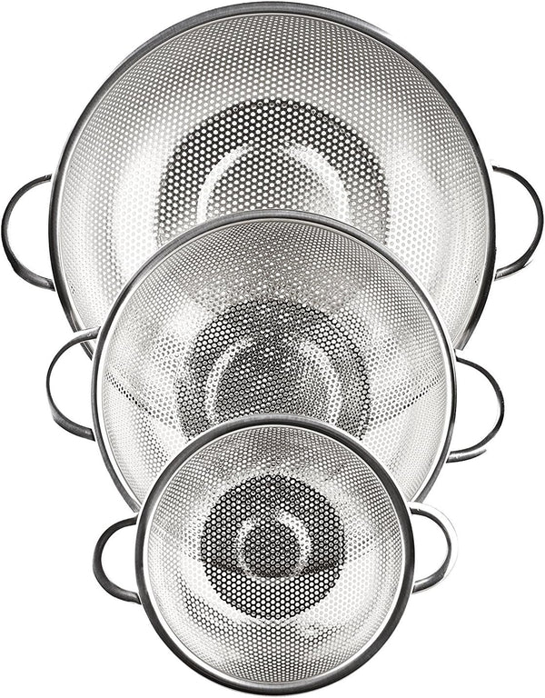 3-Piece Stainless Steel Mesh Micro-Perforated Strainer Colander Set (1-Quart, 2.5-Quart and 4.5-Quart)