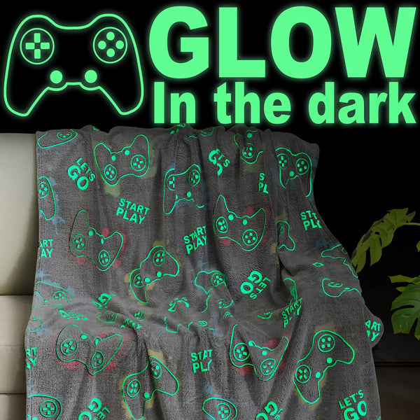 Jekeno Glow in the Dark Gaming Blanket Gamer Game Controller Throw Gift Toys for Kids Boys Teen Son Adults Gamepad Presents Easter Birthday