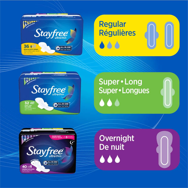 Stayfree Ultra Thin Regular Pads with Wings, 18 Count