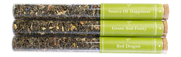 Gourmanity Japanese Loose Tea Sampler, 3 Flavors of Green Herbal Tea Mix with Floral & Fruity Notes, Great Gift for Any Tea Enthusiast, Product of
