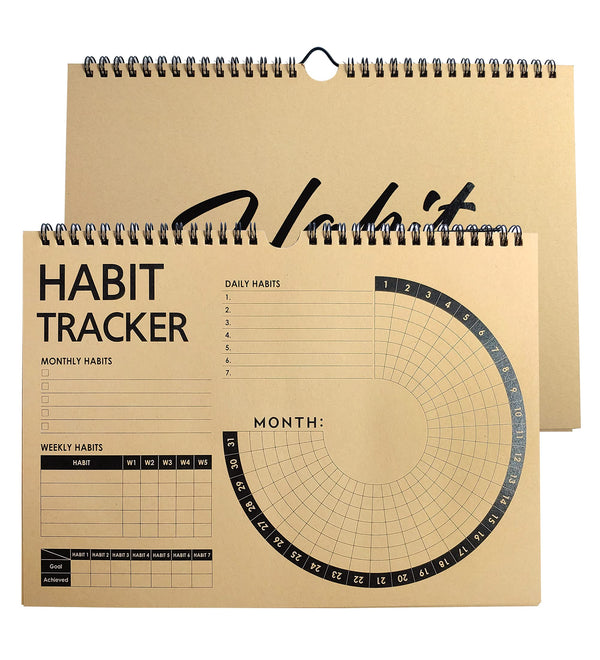 Habit Tracker Journal 2021 Goal Planner - Track Progress and Reach Goals with Spiral Binding, Weekly Monthly Kraft Large Calendar & Notepad - 12+1